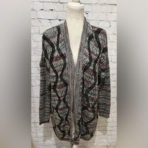 Soft Surroundings Women Longline Cardigan Sweater Open Front Size L/XL Zig Zag